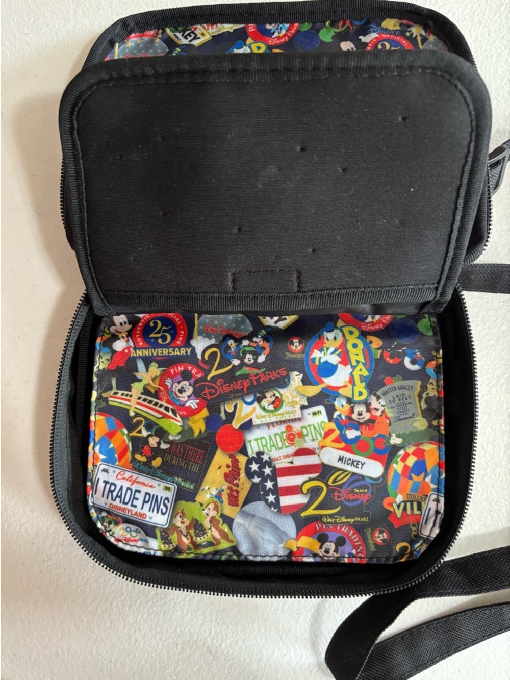 Disney Black Crossbody Bag with Mickey Pin Trading Patch and Red Piping - Picture 2 of 6